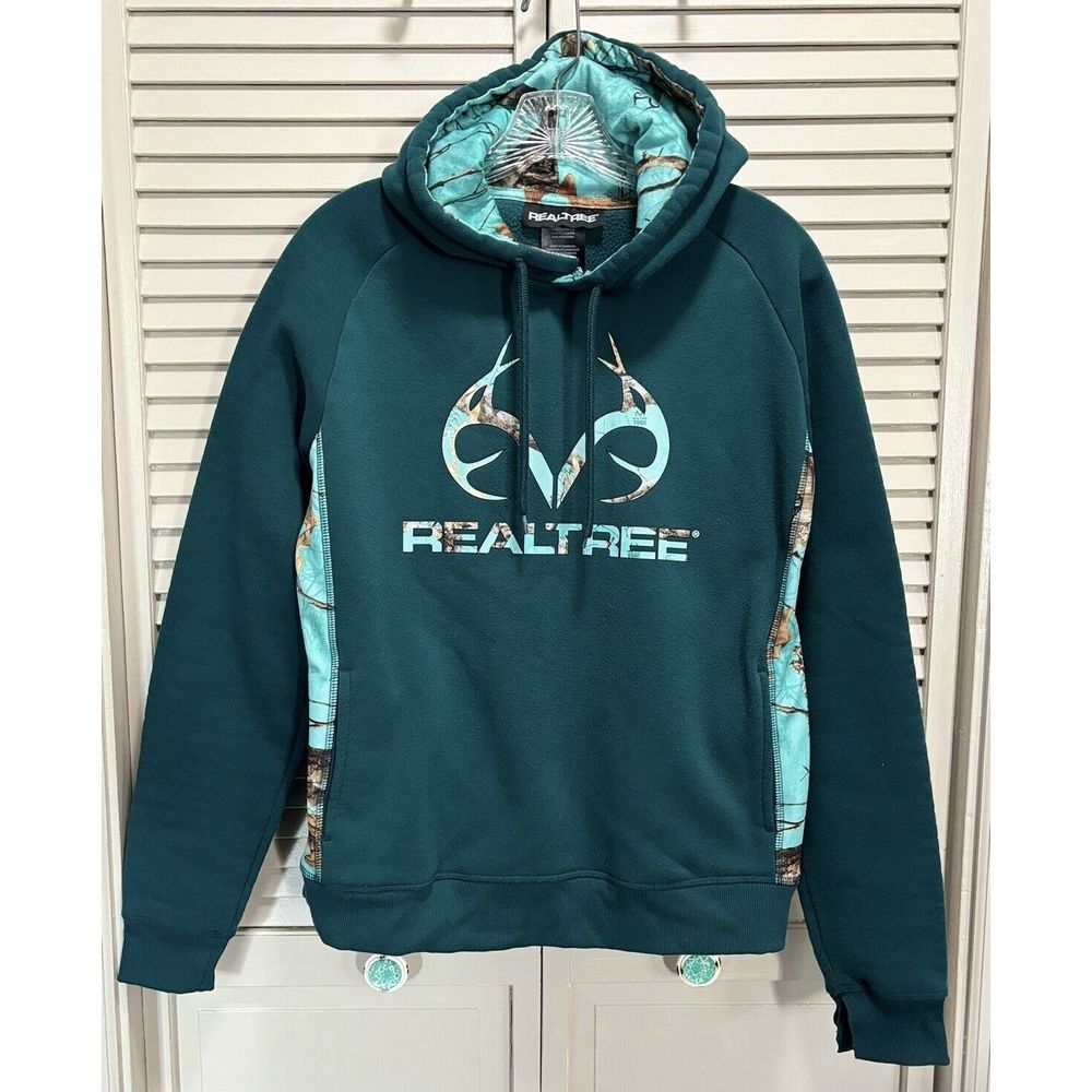 Realtree Green/Teal Pullover Long Sleeve Hoodie Logo Graphic Size Medium‎